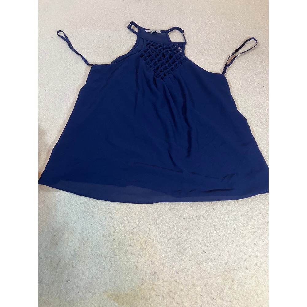 Naked Zebra Royal Blue Halter Top Crochet Lattice Chiffon Sleeveless Blouse S